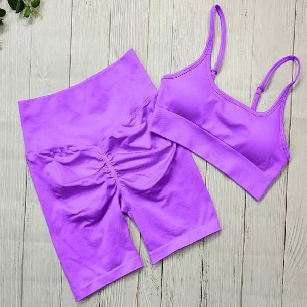 Разминка йоги женщин безшовная установила 2 шорты нажима спортзала обмундирований части вверх и бюстгальтера спорт