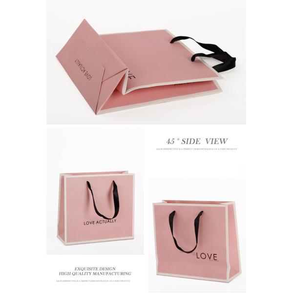 Personalised Pink Branded Paper Gift Bags With Black Ribbon Handles