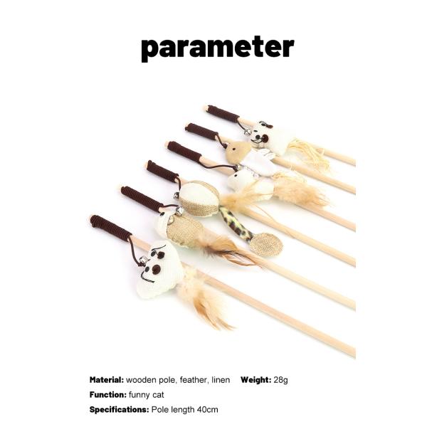 M Size Cat Teaser Wand Cute Wood Cat Feather Wand OEM ODM Cat Teaser Stick