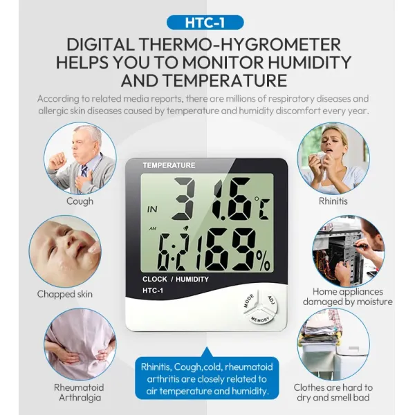 HTC-1 Digital Thermo Hygrometer for Indoor Climate Monitoring