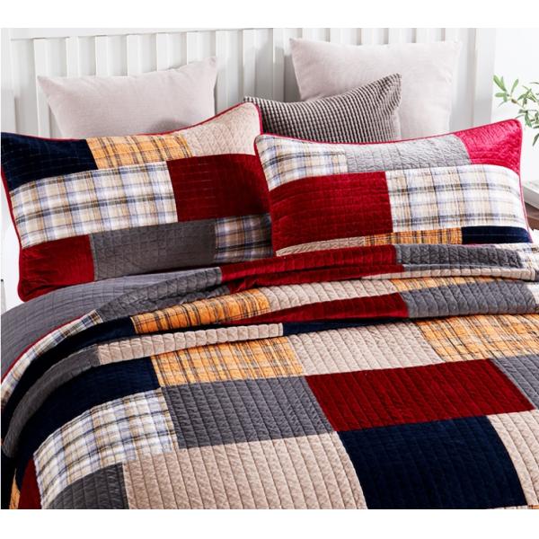 Высококачественная Holland Velvet Yarn-Dyeed Fabric Ручная работа Patchwork Quilted Bedspread Рождественская декоративная одежда Покрытие кровати Вышивка
