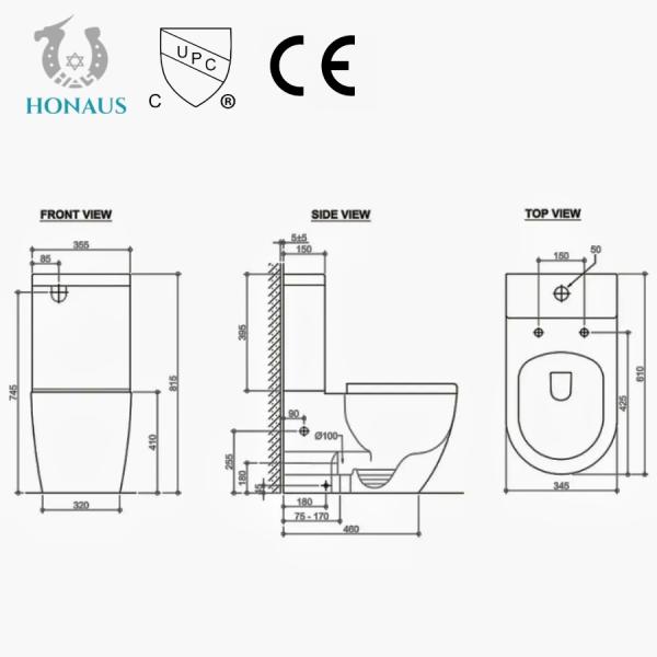 ISO Modern 2 Piece Toilet Bowl Soft Cover Cyclone Flush Toilet For Hotel Home
