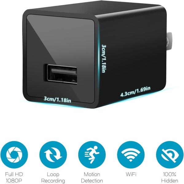 Plastic HD 1080P Mini Spy Camera , Mini USB Charger Security Camera