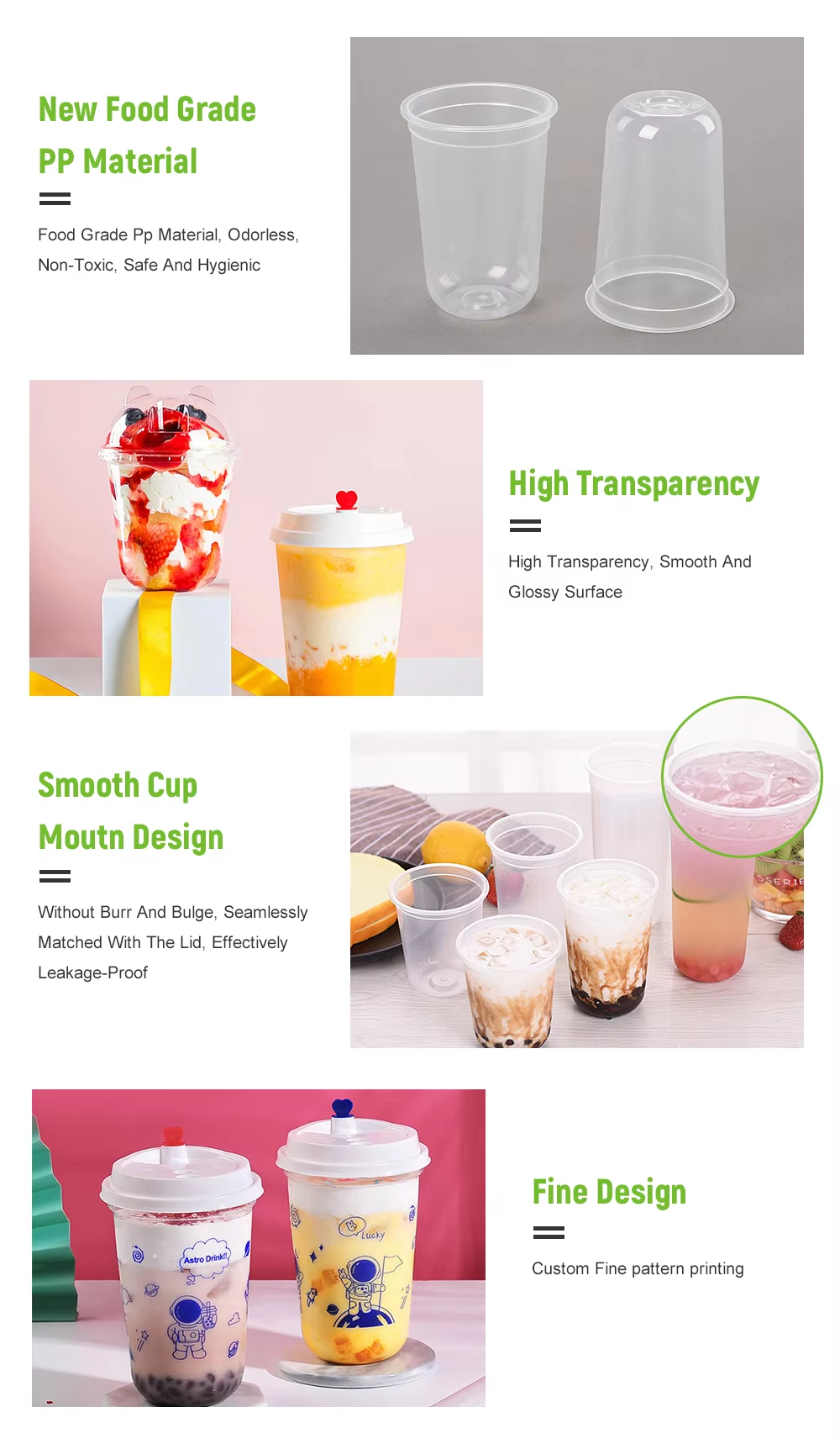 380ml 500ml 700ml Frosted PP Plastic Tea Cups Eco Friendly Disposable Cups