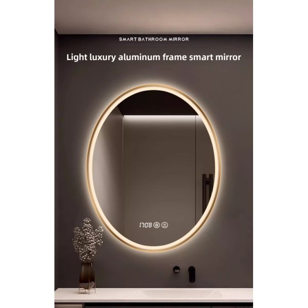 Modern Luxury Smart LED Vanity Mirror Oval Framed with Touch Switch Wall-Mounted Makeup Mirror for Salon Hotel Apartment