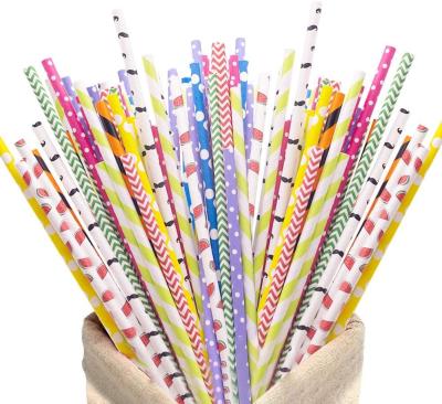 197mm 8mm Coloured Flamingo Fall Red And White Striped Disposable Paper Straws