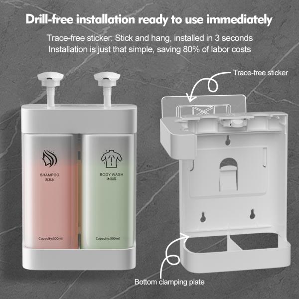 ABS Material Wall Mounted Double Soap Dispenser with Waterproofing and Customized Logo for Eco-Friendly Use in Hotels and Bathrooms