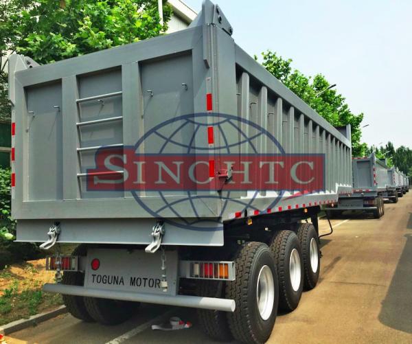 25 - 35m3 Steel End Dump Trailers ,  60 Tons Tipper Semi Trailer 12 / 16 Tyre
