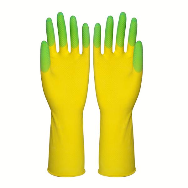 Kittchen Rubber Cotton Flocklined Dishwashing Gloves For Household Cleaning Work