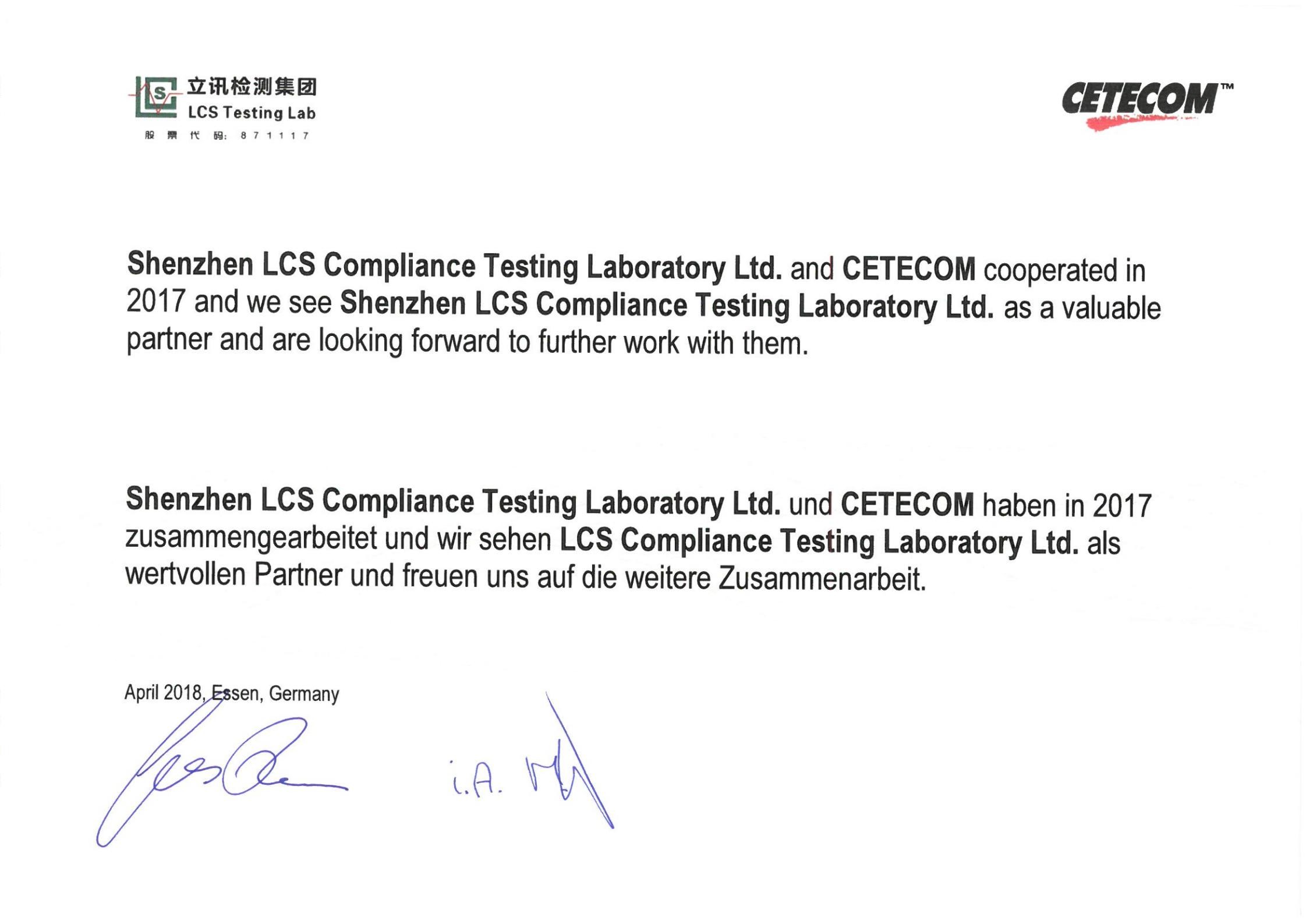 Shenzhen LCS Compliance Testing Laboratory Ltd. Сертификации