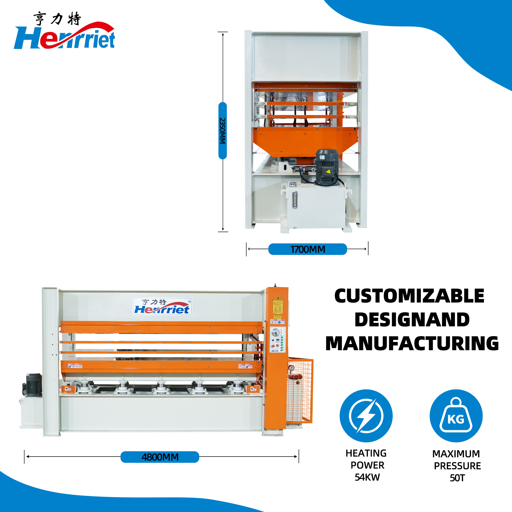 3-Layer Top-Drive Hydraulic Hot Press Machine with 50 Tons Maximum Pressure and Electric Heating Heat Transfer Oil