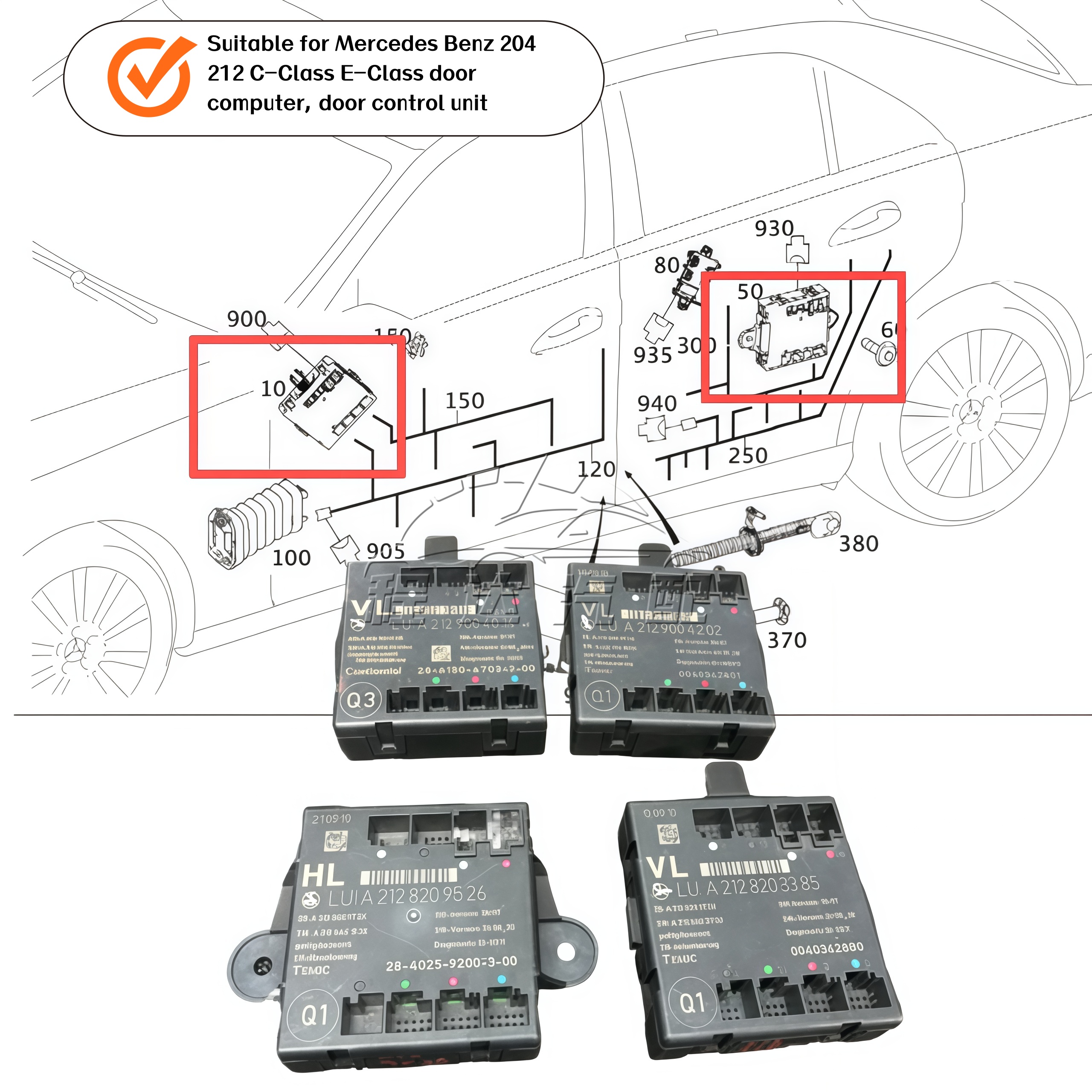 For Mercedes-Benz C-Class, E-Class, GLK: Door Module 204, 212, Complete Control Unit, Side Door Control Unit, Door Computer