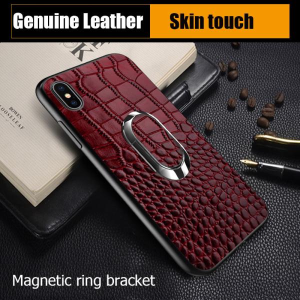 Café Anel Magnético Único Crocodilo Cobertura de telefone de couro genuíno para iPhone 15 Pro Max