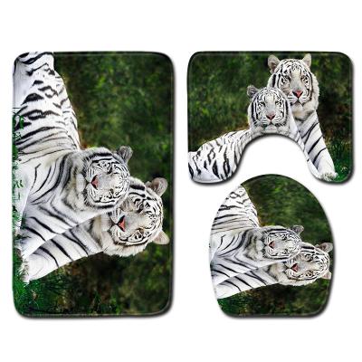 Grupo animal selvagem do tapete do banheiro de Tiger Leopard 3pc do coxim de assento da sanita