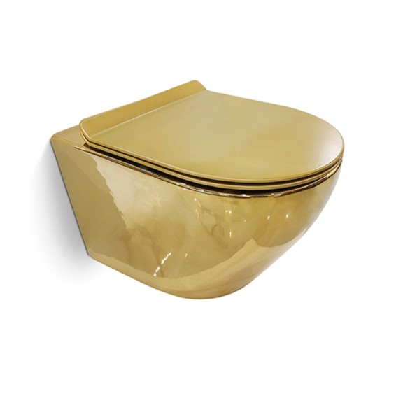 Modern European Wall Hung Ceramic Toilet Gold Electroplate Style With P Trap Drainage