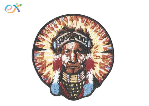 Custom American Indian Twill Fabric Iron On Embroidered  Patches With Merrowed Border