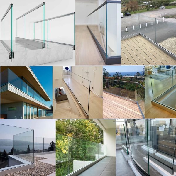 Custom 12mm Clear Tempered Glass With Aluminum U Channel For Railing Balustrade Balconies Patios