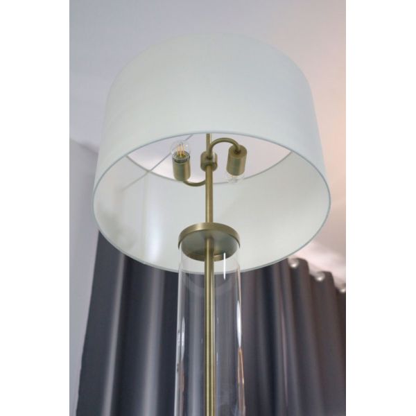 Modern Minimalist Brass Base Floor Lamp with Crystal-clear Glass Column and Adjustable Height