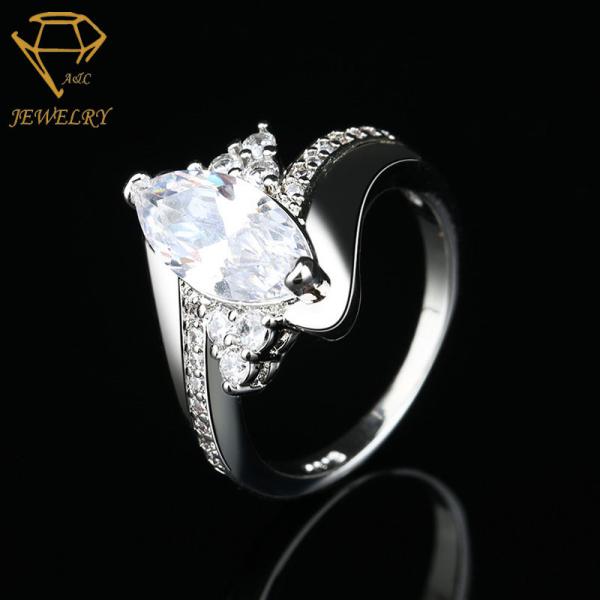 Big Eye Shape S925 Sterling Silver Wedding Ring AAA Cubic Zirconia