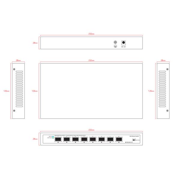 8 Port 10G Fiber Switch 1G 2.5G Compliant Unmanaged DC12V Input Realtek Based