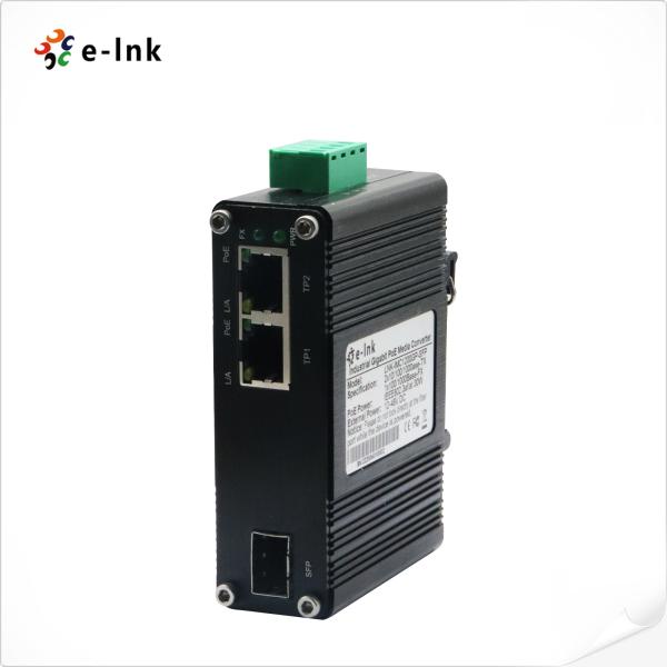 Mini Industrial 1-Port 100/1000X SFP to 2-Port 10/100/1000T 60W PoE++ Media Converter