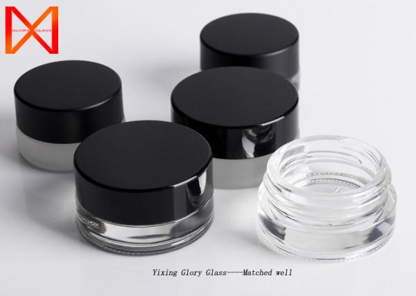 Black Cap Face Cream Jar , Glass Makeup Jars Anti Slip Bottom Chemical Resistant