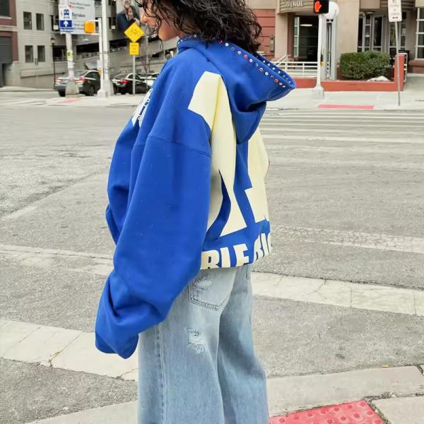 Sweat-shirt sur le logo personnalisé Sweat-shirt Sweatshirt Sweatshirt French Terry Boxy Sweatshirt avec Rhingestone Hotted