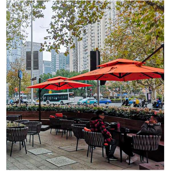 Upgrade Outdoor Garden Umbrella with Double Canopy and Black Handle Aluminum Parasol