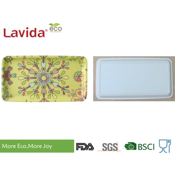 Food Grade Sandwich Bread Snack Biodegradable Bamboo Fibre Tray Cake Plate Pastry Tray with decal printing Rectangular