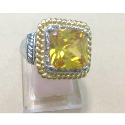 (R-74) New Fashion Jewelry Two Tone Silver Plated Square Citrine Cubic Zircon Ring