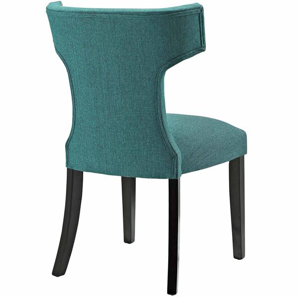 Mid Century Modern Cloth Covered Dining Chairs Upholstered Fabric With Nailhead Trim Teal
