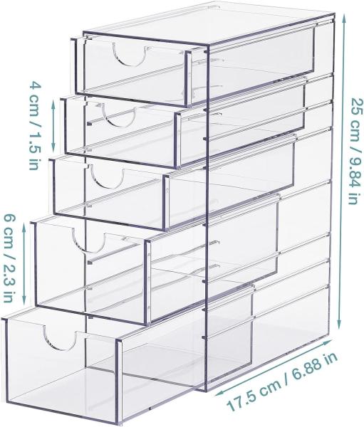 Clear Containers For Hair Accessory Organizing, Plastic Hair Accessory Organizer Box With 5 Drawers, Hair Accessory