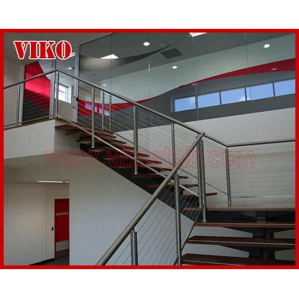 Steel Cable Stair VK68SC TreadAmerican Oak Aluminum Baluster Glass Handrail 304 Stainless Steel Carbon SteelPowder-coate