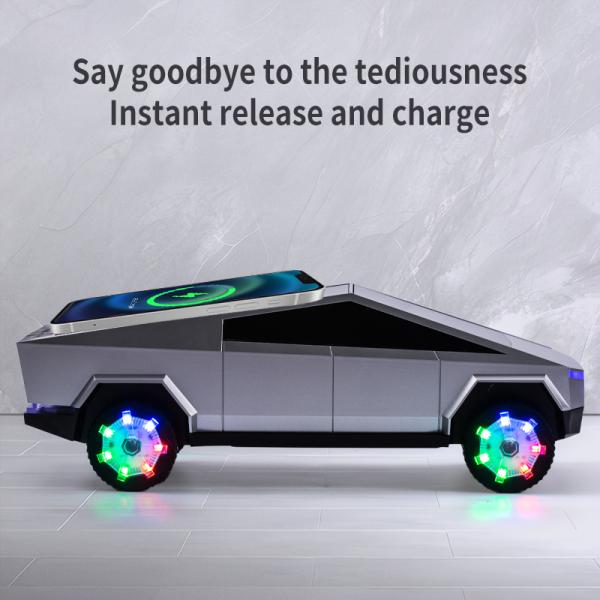 Tesla Cybertruck Blue tooth Speaker RGB lights Car model 15W Wireless Charging Charger Car Shape Speaker With BT/FM/TF/USB/AUX