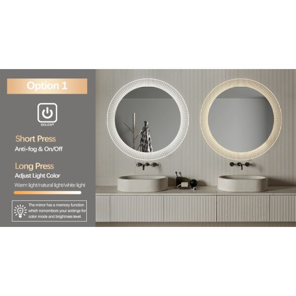 Luxury Striped Acrylic Round LED Framed Mirror High Brightness Decorative Wall Mirror