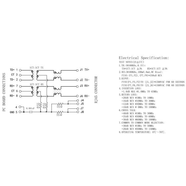 1х1 Таб-Уп Пулс Джек RJ45 светодиодный соединитель AutoMDIX 100 База TX
