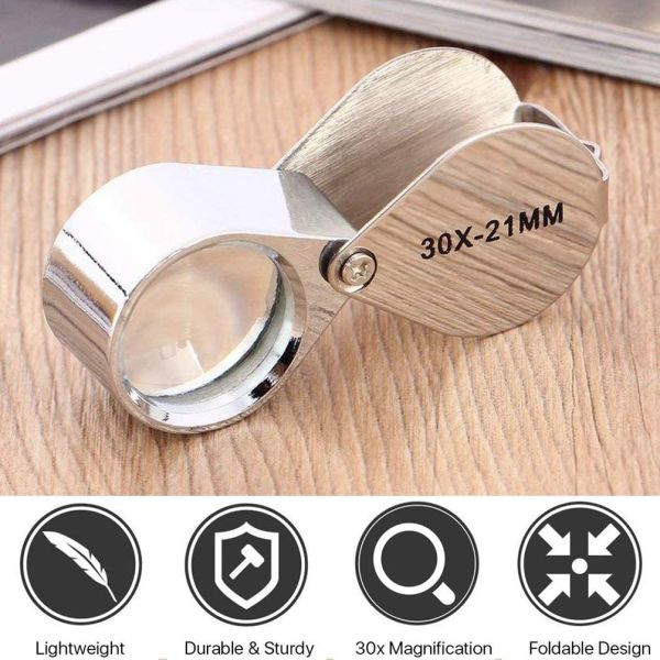 30X 21mm Black Folding Magnifier Loupe Portable Handheld Pocket Mini Magnifying Glass with Protective Case for Reading