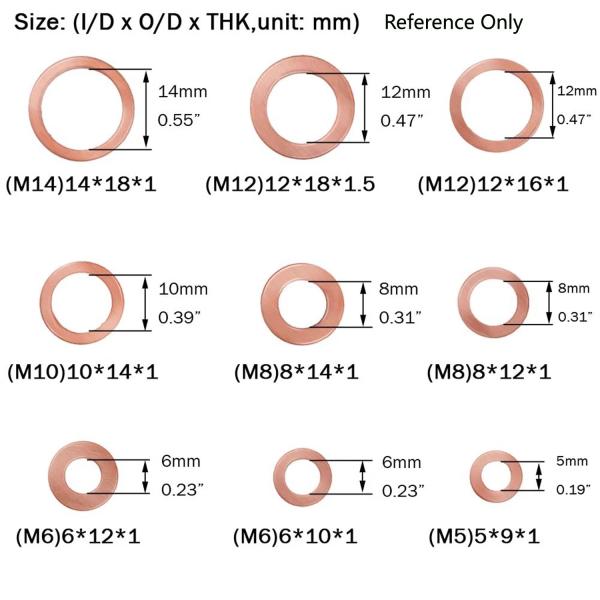 286pcs 30 Sizes Metric Copper Flat Ring Washer Gaskets Assortment Set Kit IMPA813080