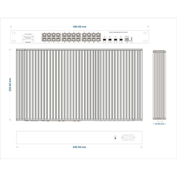 L3 Managed Industrial Ethernet Switch 4 10G SFP 24 1000Base-T(X) IEEE802.3af/at PoE+ Port