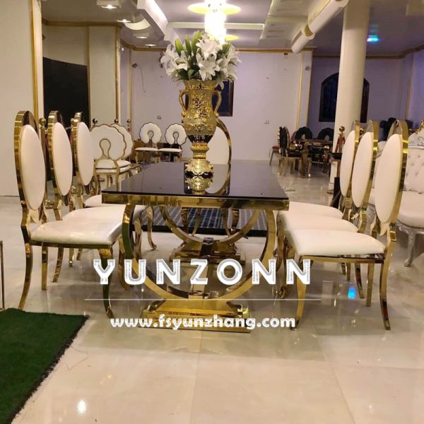 Luxury Party Events Decorations Gold Legs Table Modern Glass Rectangular Stainless Steel Wedding Banquet Tables