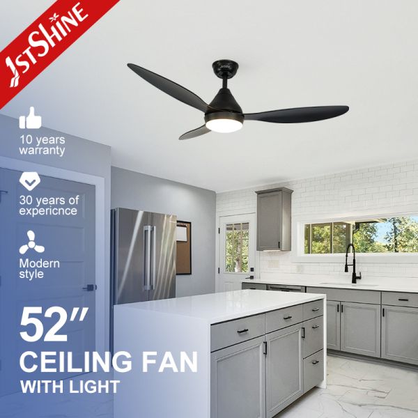 52 Inch Black Modern Ceiling Fan with Light Featuring Silent DC Motor and Remote Control