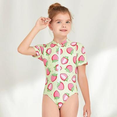 Strawberry Printed Girls Swimming Suits Cute Zipper Children'S One Piece Swimsuit