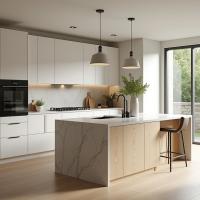 Contemporary Matt Cupboard Lacquer Kitchen Cabinets with Island Wood Veener Kitchen Set