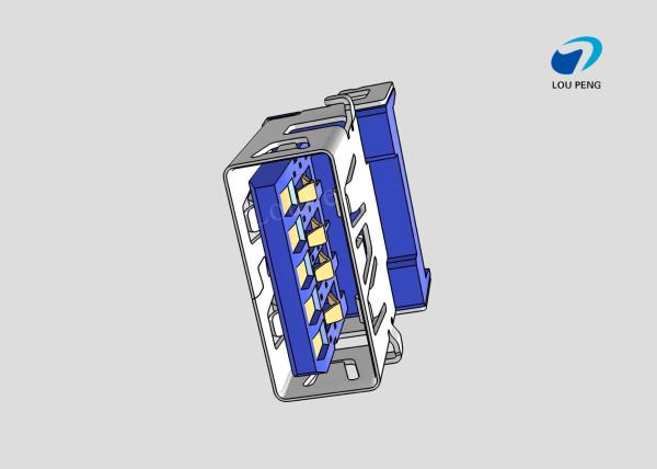 3.0MM USB A TYPE 9PIN FEMALE 90 °  Sinking plate Gold-Plated BLUE