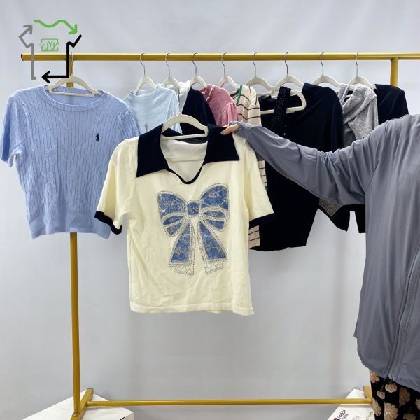 Mixed Spring Used Short Sleeve Clothing Second Hand Women Knitted Tops