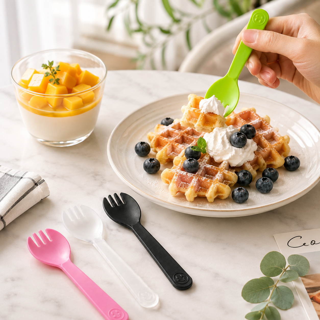 Desserts Parties Food Sampling Disposable Tableware Smiley Cake Spork 115mm