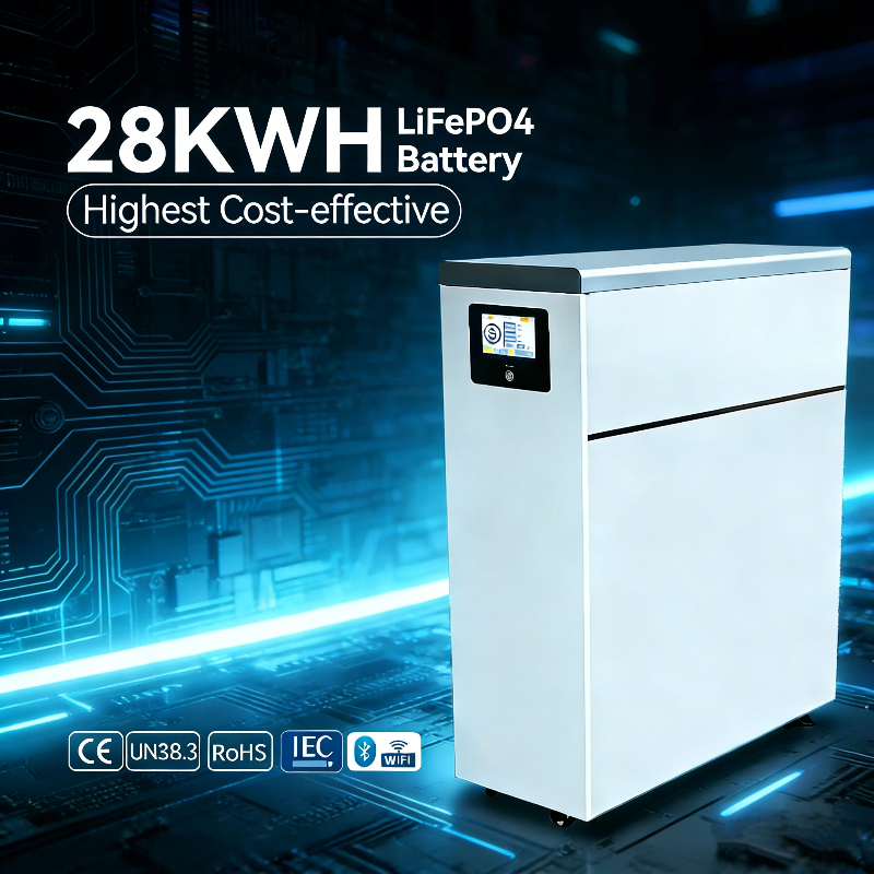NK008 28 kwh Solar Power 51.2v 48v Lifepo4 Battery Pack Home Energy System with Built-In BMS & LCD Monitor