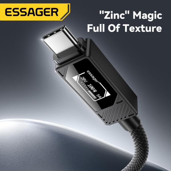 ESSAGER ES-X74 100W 5A USB C a USB C Cable de datos con pantalla LED