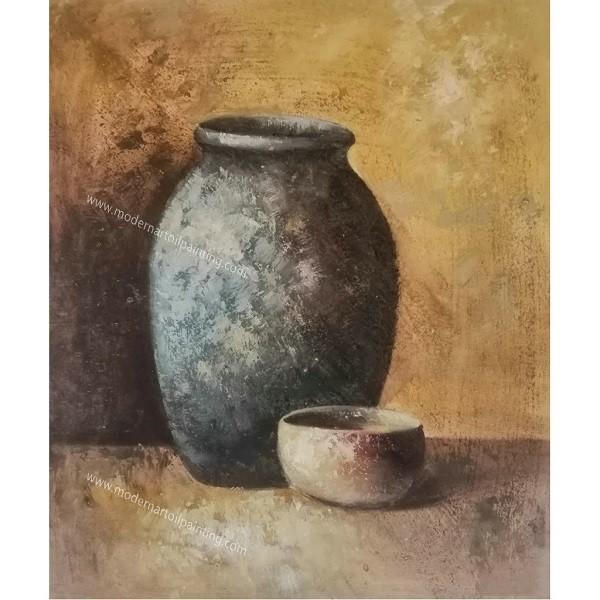 Handmade Abstract Still Life Oil Painting Two Jars on Canvas For Living Room Wall Art Home Dec