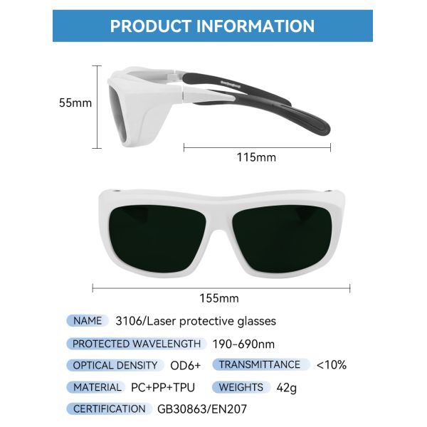 LASER SAFETI GLASSES laser protection glasses for laser laser protective glasses 190-690nm 266nm 532nm 632nm Uv Ultraviolet blue Laser Green Laser Laser safety glasses co2 laser protection glasses